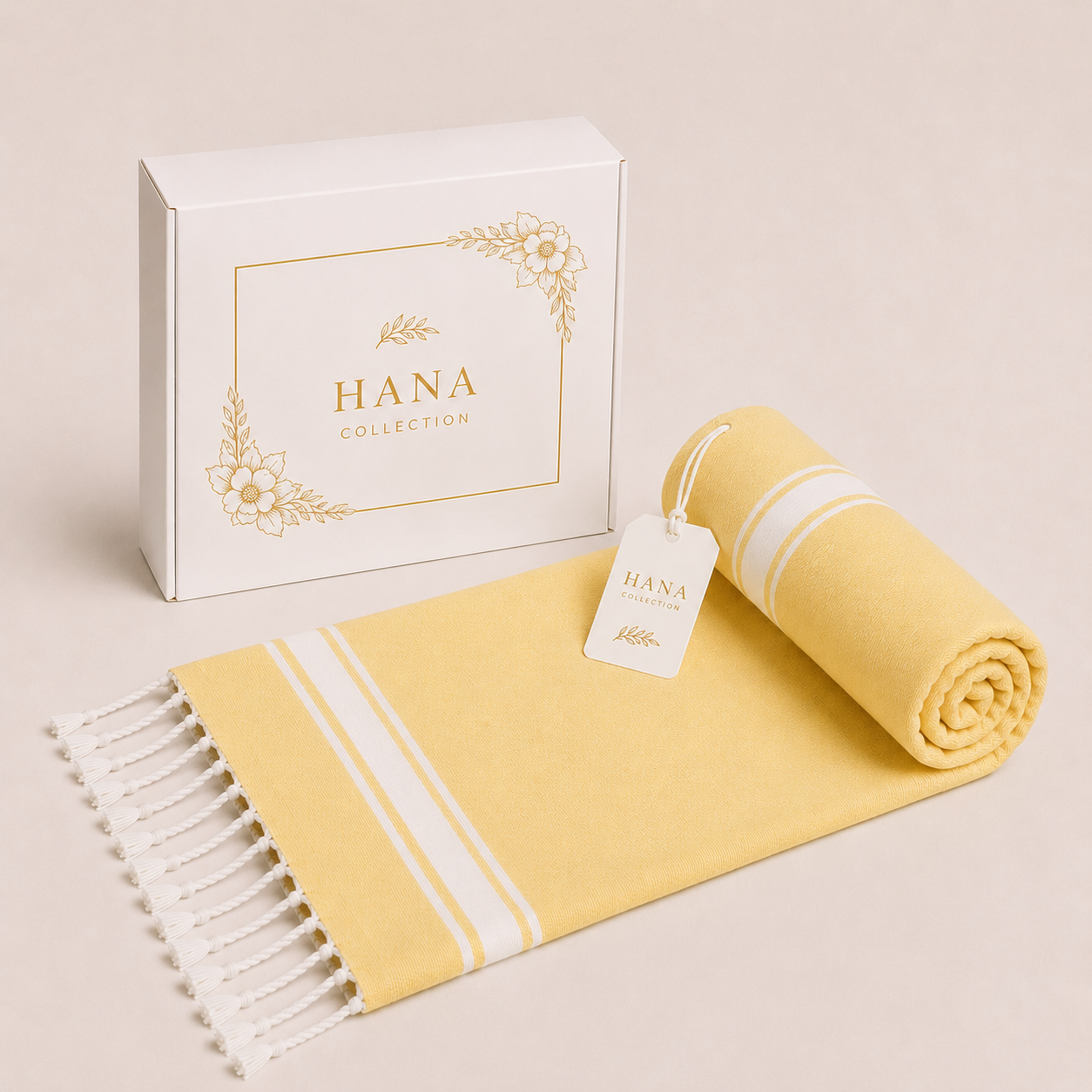 Fouta Élégance – Jaune Vanille | 100 x 200 cm