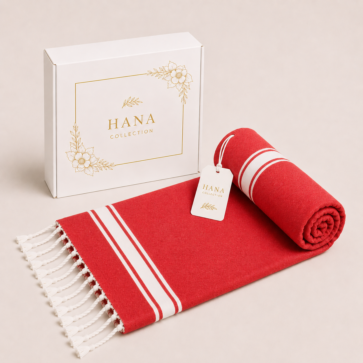 Fouta Élégance – Rouge Coquelicot | 100 x 200 cm