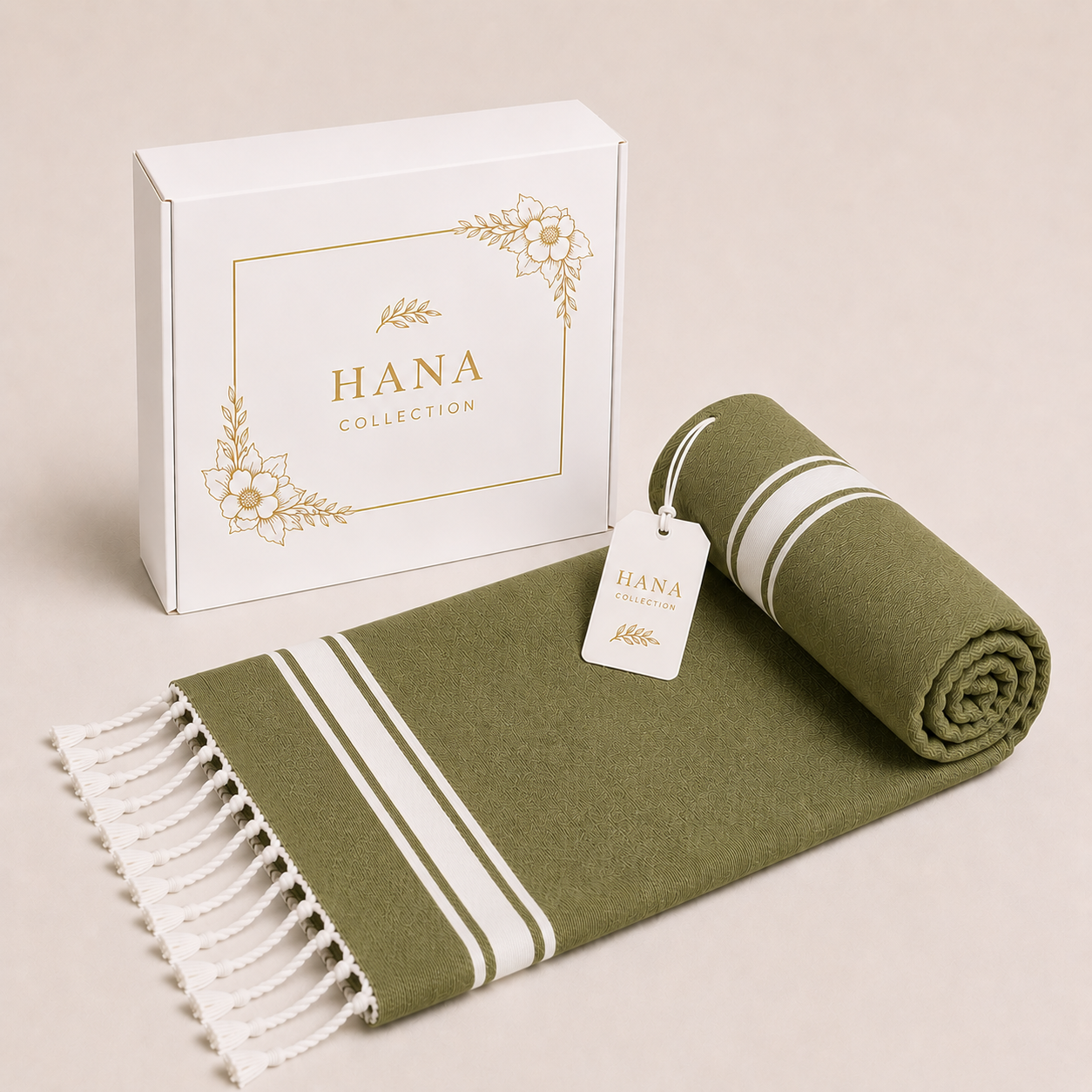 Fouta Élégance – Vert Olive | 100 x 200 cm