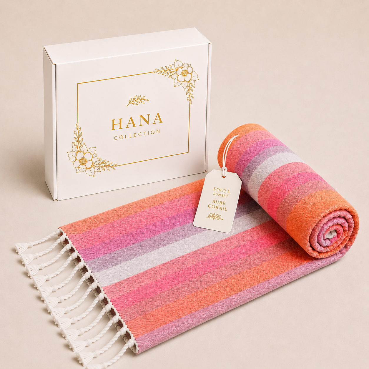 Fouta Sunset – Aube Corail | 100 x 200 cm