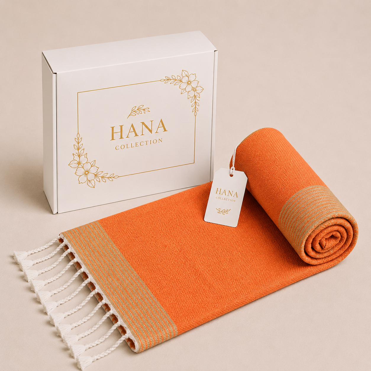Fouta Prestige Doré – Orange Ambre | 100 x 200 cm