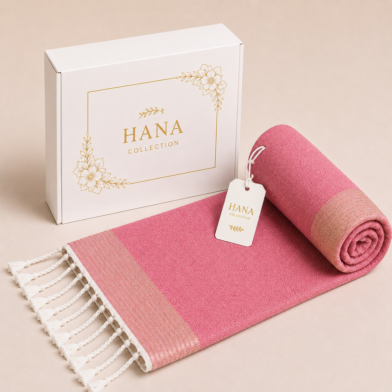 Fouta Prestige Doré – Rose Poudré | 100 x 200 cm